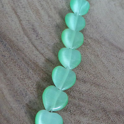 CH55425 Synthetic Cat’s eye heart beads  FOR JEWELLERY 12X12mm/38Pcs/   LIGHT GREEN COLOR,   ,Material ,Saint Valentine,BEADS (7 0) ()