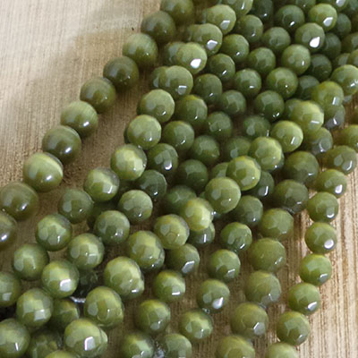 CH56181 Συνθετικό Μάτι της Γάτας στρόγγυλο με έδρες Για κόσμημα 8mm40cm/~55Τεμ. Λαδί Χρώμα, ,Συνθεση ,Χάντρα (1 4) (gr) ()