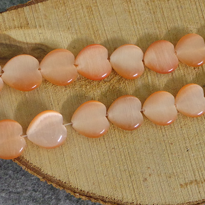 CH57319 Semi precious stones synthetic cat’s eye hearts, ,18x18mmø0,6mm/22pcs ,orange color (0 0)