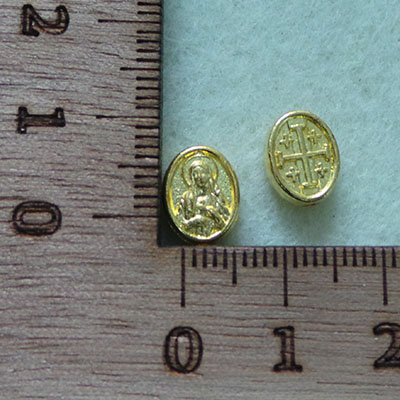 CH58292 Brass panagitses amulet , 10x8mm/5pcs/mm/ø1,8mm gold plated,   ,material ,religious,beads (0 0)