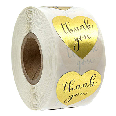 CH59002 Packaging adhesive labels thank you,with hearts ,25mm/40pcs ,gold plated (0 0)