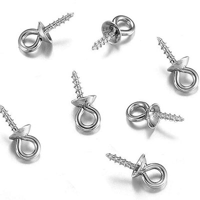 CH59187 Stainless steel screw eye pin peg bails ,for jewellery 4mm//2pcs/ stainless steel color, with loop  ,material ανοξείδωτο ατσάλι 304,, (0 0)