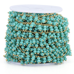 CH60519 Brass beaded chains/rozery ,for jewellery 2x1mm/1meters/ gold/turquoise, per meter  ,material ,, (0 0)