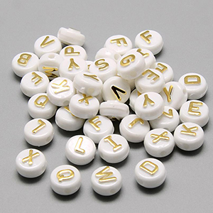 CH60587 Beads acrylic round flat,mixed ,10x6mm/ø2mm/200pcs ,white/gold color (0 0)