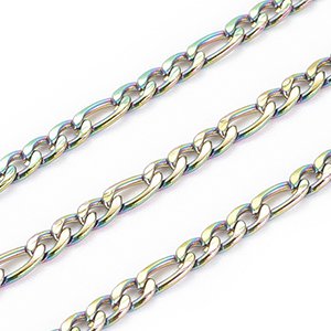 CH60650 Αλυσιδες ατσαλινες με το μετρο ,6x3mm/1μετρ. ,χρυσο/ατσαλινο χρωμα,figaro chain (0.05 0)