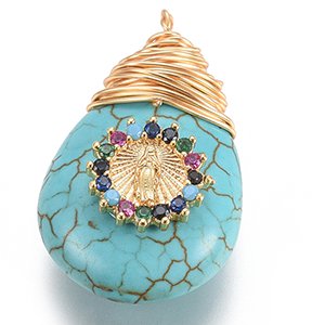 CH60652 Pendants and charms brass assorted shapes,with natural stones ,19mm/1pcs ,turquoise color (0 0)