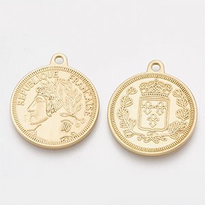 CH60716 Ορειχάλκινα Νομίσματα Για κόσμημα 24X21mm/2Τεμ. Επίχρυσο Χρώμα,   ,Συνθεση Ορείχαλκος,Κρεμαστά (6 5) (9gr) ()