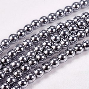CH60731 Semi precious stones synthetic hematite round shape, ,3mm/37cm/str ,platinum plated (0 0)