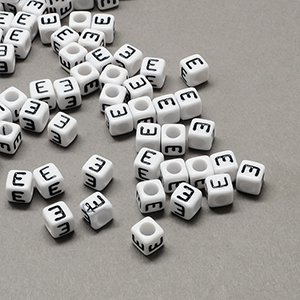CH60801 Beads acrylic cubes,with letter e ,6x6mm/ø3mm/10pcs ,white color (0 0)