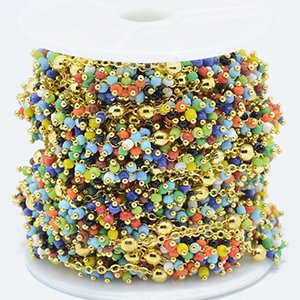 CH60931 Brass beaded chains/rozery ,for jewellery 6x2mm/1meters/ gold plated, per meter  ,material ,, (0 0)