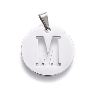 CH60941 Stainless steel alphabet  for jewellery 12mm//1pcs/   steel color, with letter m  ,material stainless steel,charms (0 0)