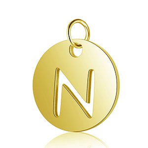 CH60946  Stainless Steel round flat letters ,For Jewellery 12mm//1Pcs/ Gold Plated,English Alphabet With Letter N  ,Material Stainless Steel,Alphabet,Charms (17 16) ()
