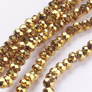CH61163 Glass glass beads rondelle,faceted ,3x2mm/196pcs ,gold plated (0 0)
