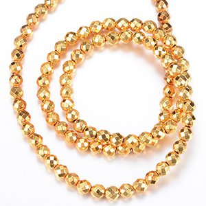 CH61197 Synthetic hematite round faceted beads ,for jewellery 4mm/100pcs/ gold plated color,   ,material ,,beads (0 0)