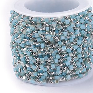 CH61225 Brass beaded chains/rozery ,for jewellery 0x0mm/1meters/ platinum plated/turquoise color, per meter  ,material ,, (0 0)