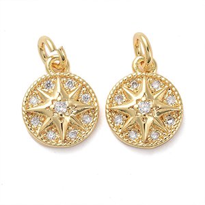 CH61254 Pendants and charms brass round shape,micropave ,12mm/1pcs ,gold plated (0 0)