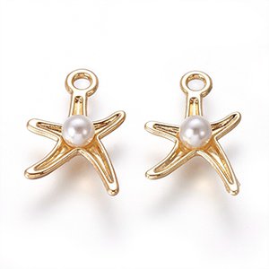 CH61327 Brass starfish pendants for jewellery 17x11mm/1pcs gold plated color, with pearls  ,material brass,summer,charms (0 0)