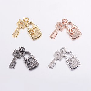CH61330 Pendants and charms brass lock,micropave ,18mm/1pcs ,mixed colors (0 0)