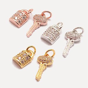CH61331 Pendants and charms brass lock,micropave ,18mm/1pcs ,gold plated (0 0)