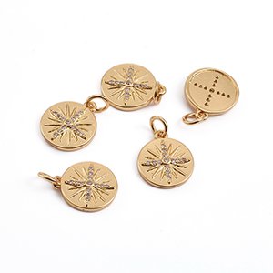 CH61337 Brass micropave star pendants for jewellery 12mm//1pcs gold plated color,stars micropave  ,material brass,,charms (0 0)