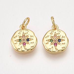 CH61346 Pendants and charms brass round shape,micropave ,13mm/1pcs ,gold plated (0 0)