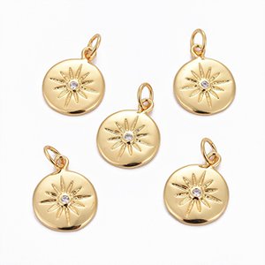 CH61349 Pendants and charms brass round shape,micropave ,15mm/1pcs ,gold plated (0 0)