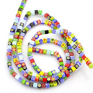 CH61404 Glass millifiori cubes, ,4x4mmø1mm/105pcs ,multicolor (0 0)