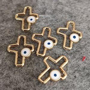 CH61546 Brass cross pendants ,for jewelery/baptizing 19x15mm/50pcs/ gold plated, with evil eye  ,material ,religious,charms (0 0)