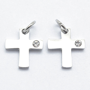 CH61552 Stainless steel micropave cross pendants ,for jewellery 12x11mm/1pcs/ steel color,flat micropave  ,material stainless steel,religious,charms (0 0)