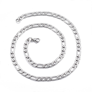 CH61640 Stainless steel necklace figuro chains ,for jewellery 50cm//1pcs//6mm steel color,with lobster claw clasp with clasp  ,material ανοξείδωτο ατσάλι 304,, (0 0)