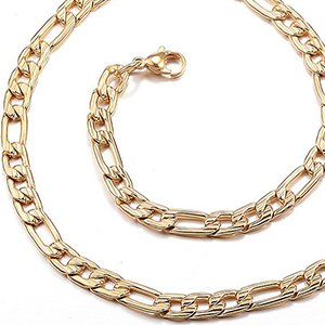 CH61641 Stainless steel necklace figuro chains ,for jewellery 50cm//1pcs/6mm gold plated color,with lobster claw clasp with clasp  ,material ανοξείδωτο ατσάλι 304,, (0 0)