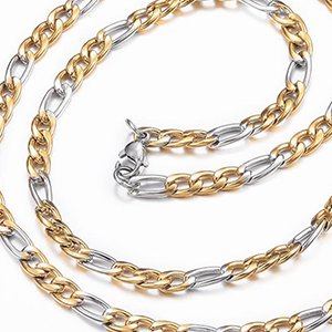 CH61661 Stainless steel figaro chain with lobster claw clasp  for jewellery 60cm//1pcs//5mm   golden/steel color,with lobster claw clasp with clasp  ,material ανοξείδωτο ατσάλι 304,, (0 0)