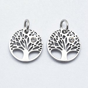 CH61803 Stainless steel tree of life pendants ,for jewellery 12mm//1pcs/ stainless steel color, micropave  ,material ανοξείδωτο ατσάλι 304,,charms (0 0)