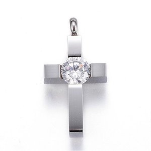 CH61821 Stainless Steel Micropave Cross Pendants ,For Jewelery/Baptizing 25X16mm/1Pcs/   Steel color, With Stamping  Blank  ,Material Ανοξείδωτο Ατσάλι 304,Religious,Charms (7 3) ()