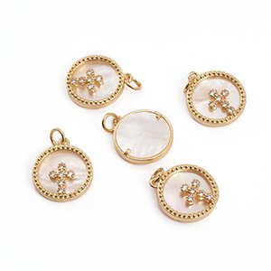 CH61826 Crosses brass round shape,micropave ,15mm/1pcs ,gold plated (0 0)