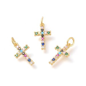 CH61835 Brass cross pendants ,for jewellery 16x9mm/1pcs/ gold plated, micropave  ,material brass,,charms (0 0)