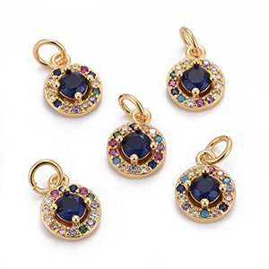 CH61837 Brass round shape pendants with zircon ,for jewellery 12x9mm/1pcs/ gold plated color, micropave  ,material ,, (0 0)