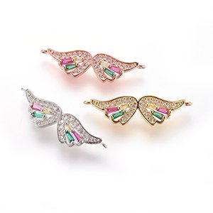 CH61838 Links brass wings,micropave ,8x27mm/1pcs ,gold plated (0 0)