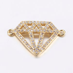 CH61842 Links brass diamond shape,micropave ,14x20mm/1pcs ,gold plated (0 0)