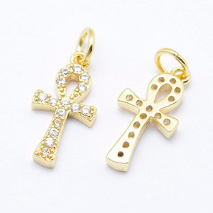 CH61843 Brass cross pendants ,for jewellery 13x6mm/1pcs/ gold plated, micropave  ,material brass,,charms (0 0)