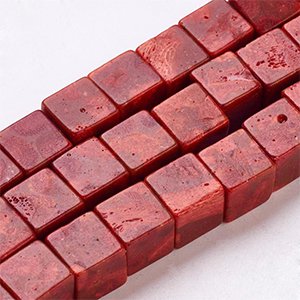 CH61857 Sea bamboo cubes ,for jewellery 10x10mm/37pcs/ red color,   ,material ,,beads (0 0)