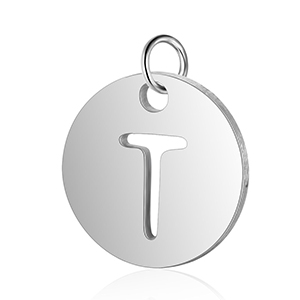 CH61996 Pendants Stainless Steel Round Flat,With Letter T ,12mm/1Pcs ,Steel color (10 4) ()