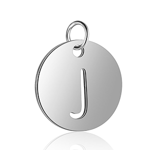 CH61998 Pendants Stainless Steel Round Flat,With Letter J ,12mm/1Pcs ,Steel color (4 4) ()