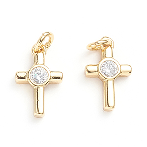 CH62029 Brass cubic zirconia crosses ,for jewellery 12x8mm/1pcs/ gold plated,   ,material brass,religious,charms (0 0)