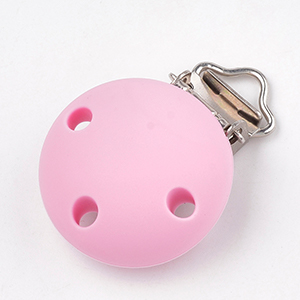 CH62078 Pacifier clips silicone round shape,with stamping  blank ,46x28mm/1pcs ,pink color (0 0)