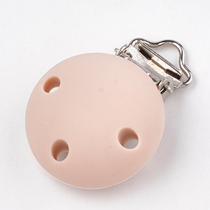 CH62079 Pacifier clips silicone round shape,with stamping  blank ,48x28mm/1pcs ,beige color (0 0)