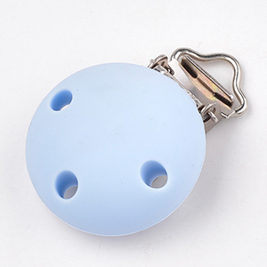 CH62080 Pacifier clips silicone round shape,with stamping  blank ,48x28mm/1pcs ,light blue color (0 0)