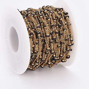 CH62422 Brass beaded chains/rozery ,for jewellery 1x1mm/1meters/ gold plated/black color, per meter  ,material ,, (0 0)