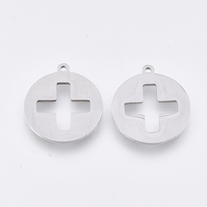CH62490 Stainless Steel Round Crosses ,For Jewellery 17X16mm/2Pcs/ Steel color,Laser Cut Flat  ,Material Stainless Steel,Religious,Charms (2 1) ()