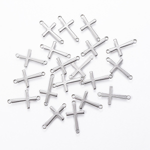 CH62510 Σταυροι ατσαλι φιγουρα ,17x9mm/5τεμ. ,ατσαλινο χρωμα,με 2 τρυπες (0 0)